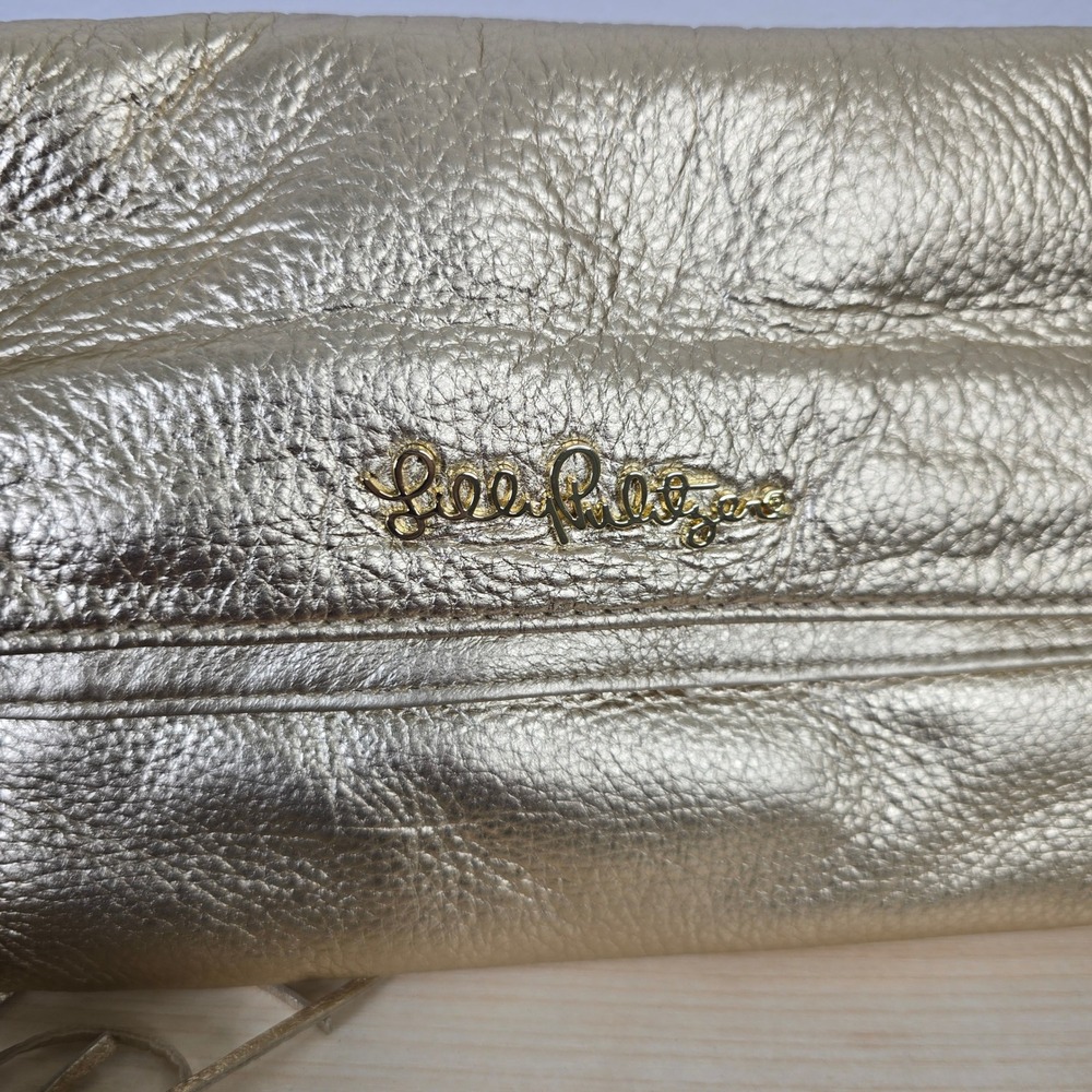 Lilly Pulitzer Banyan Clutch Gold Metallic Leather Bamboo Tassel Bag 14788 NEW - Picture 3 of 8